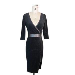 B2 very sexy, black midi dress with deep cuts, V-neck in size large